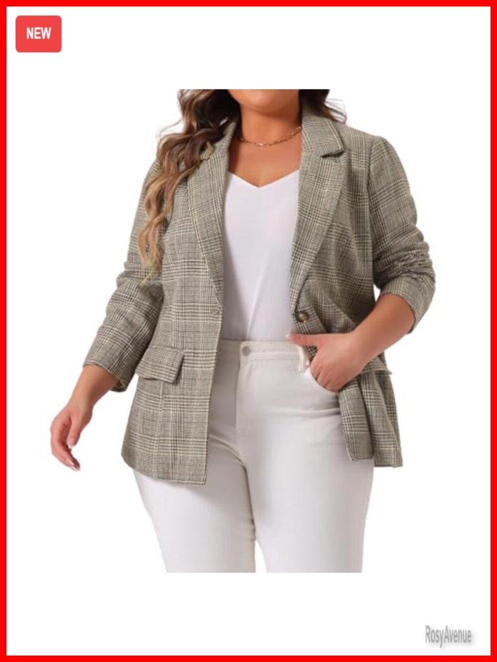 Plus Size Plaid Notched Lapel Long Sleeve One Button Business Casual Blazer